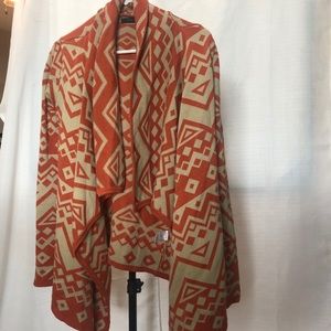 Orange & Tan Drape Front Sweater Jacket